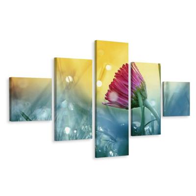 Schilderij - Bloem in ochtenddauw, 5luik, premium print