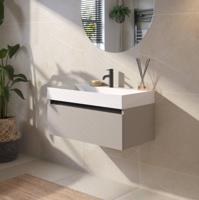 Saqu Gaia badmeubel incl. glans witte wastafel 80x46x39cm mat greige - zwarte greeplijst - thumbnail