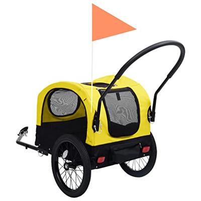 VidaXL Fietstrailer en hondenwagen 2-in-1 geel en zwart - thumbnail