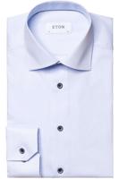 Eton Overhemd Lichtblauw Twill Navy Knopen Cutaway Contemporary Fit - thumbnail