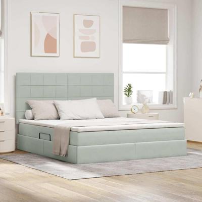 Opbergbed met LED met matras Lichtgrijs 160 x 200 cm Fluweel