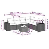 7-delige Loungeset met kussens poly rattan beige - thumbnail