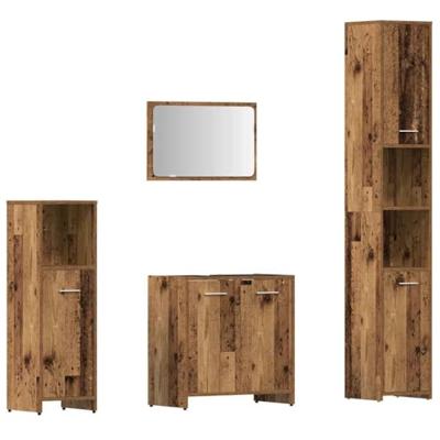 4-delige Badkamermeubelset bewerkt hout oud houtkleurig