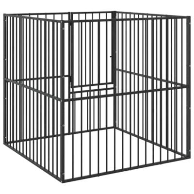 VidaXL Hondenkennel 4 panelen gepoedercoat staal zwart