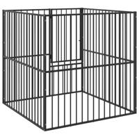 VidaXL Hondenkennel 4 panelen gepoedercoat staal zwart - thumbnail