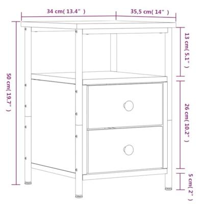 Nachtkastjes 2 st 34x35,5x50 cm bewerkt hout bruin eikenkleur