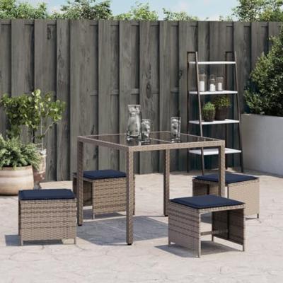 Tuinkrukken 4 st met kussens 40x40x35 cm poly rattan grijs Tuinkrukken 4 st met kussens 40x40x35 cm poly rattan grijs
