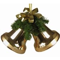 Twee klokken kerst goud 10 cm groen met strik Hortus - Hortus - thumbnail