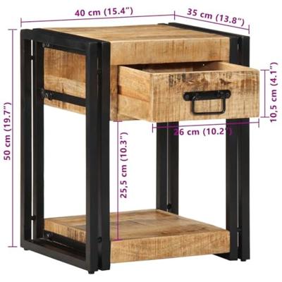 Nachtkastjes 2 st 40x35x50 cm massief ruw hout mango