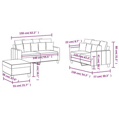 3-delige Loungeset met kussens stof lichtgeel