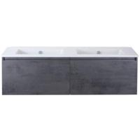 Frozen Badmeubelset 140 cm - Greeplijst in Kleur - Beton Antraciet - Keramische Wastafel Wit Zonder Kraangat - thumbnail