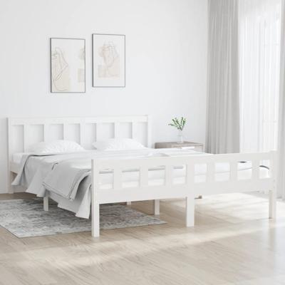 Bedframe massief hout wit 150x200 cm