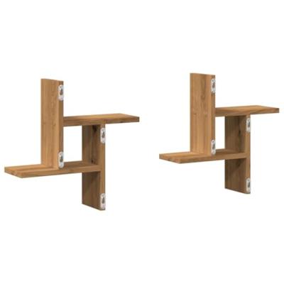 Wandschappen 2 st 38x12x38 cm bewerkt hout artisanaal eiken