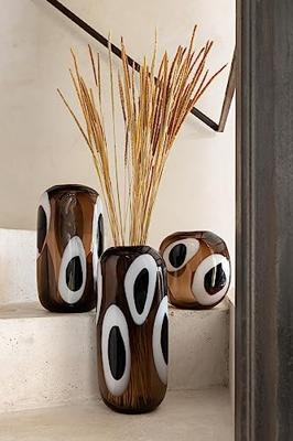 J-Line vaas Izzy - glas - wit|bruin - small - Ø 14 cm