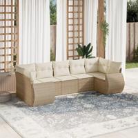 7-delige Loungeset met kussens poly rattan beige - thumbnail