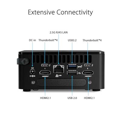 ASUS NUC 13 Pro Tall Barebone met Intel 13e generatie Core i3-1315U, tot 64 GB DDR4 RAM, drievoudig opslagontwerp, Thunderbolt™ 4, Wi-Fi 6E en Bluetooth 5.3, inclusief VESA-houder