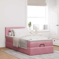 Ottoman bed met matras 80x200cm fluweel roze - thumbnail