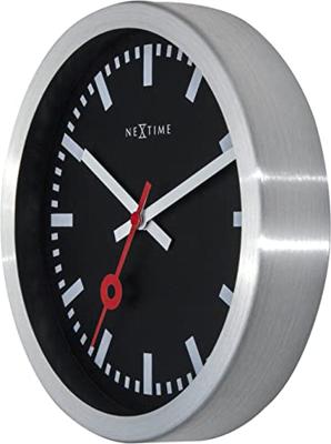 NeXtime ne-3998stzw wandklok 'station' ø19 cm, geborsteld aluminium zwart NeXtime ne-3998stzw wandklok 'station' ø19 cm, geborsteld aluminium zwart