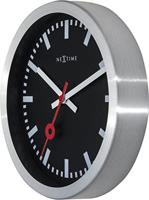 NeXtime ne-3998stzw wandklok 'station' ø19 cm, geborsteld aluminium zwart - thumbnail