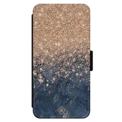 iPhone 14 flipcase - Marmer blauw rosegoud iPhone 14 flipcase - Marmer blauw rosegoud