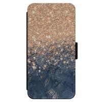 iPhone 14 flipcase - Marmer blauw rosegoud - thumbnail