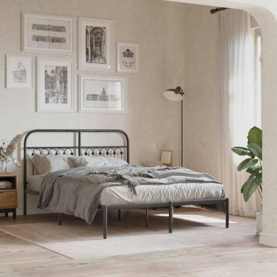 Bedframe met hoofdbord metaal zwart 140x200 cm