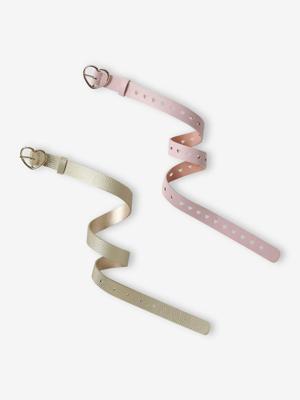 Vertbaudet 2-pack meisjesriem met hartjes lichtroze