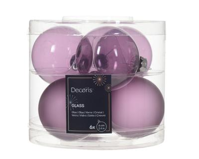 Kerstbal glas d6 cm kristal lila 6st kerst Decoris - Decoris