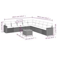 10-delige Loungeset met kussens poly rattan grijs - thumbnail