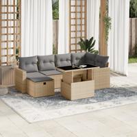 7-delige Loungeset met kussens poly rattan beige - thumbnail