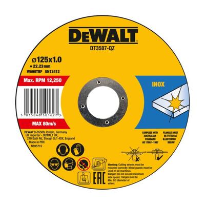 DeWALT DT3507 Doorslijpschijven 125x22.2x1mm. RVS / INOX VE=10