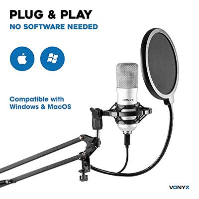 Vonyx CMS300S studio USB-microfoon & tafelarm titanium