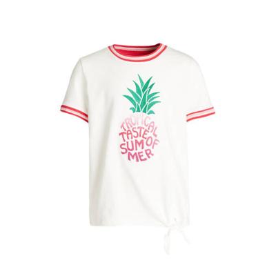 WE Fashion T-shirt met contrastbies wit/rood/groen WE Fashion T-shirt met contrastbies wit/rood/groen