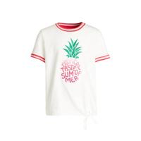 WE Fashion T-shirt met contrastbies wit/rood/groen - thumbnail
