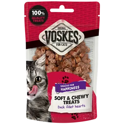 Voskes Soft & Chewy eendenfilet hartjes kattensnack (60 g) 3 stuks