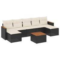 8-delige Loungeset met kussens poly rattan zwart - thumbnail