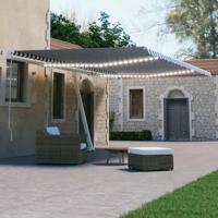 Luifel automatisch met LED en windsensor 500x300 cm blauw wit - thumbnail