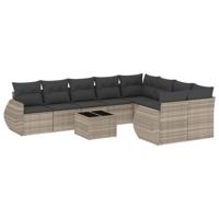 10-delige Loungeset met kussens poly rattan lichtgrijs - thumbnail