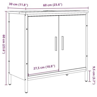 Wastafelkast 60x30x60 cm bewerkt hout artisanaal eikenkleurig