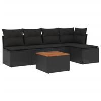 6-delige Loungeset met kussens poly rattan zwart - thumbnail
