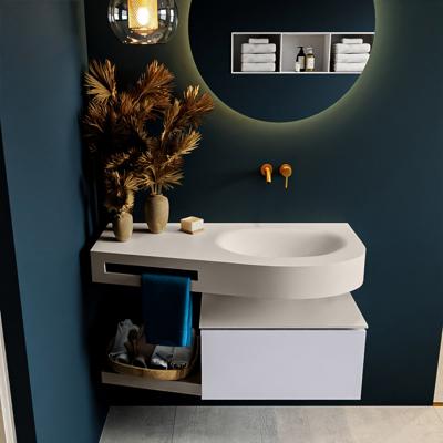 MONDIAZ RIVA 100cm badmeubel onderkast / planchet kleur Cale met 1 lade. Wastafel DULCET rechts 0 kraangaten kleur Linen.