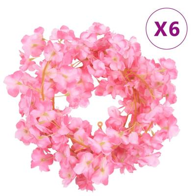 VidaXL Kerstslingers met bloemen 6 st 180 cm donkerroze VidaXL Kerstslingers met bloemen 6 st 180 cm donkerroze