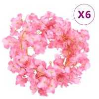 VidaXL Kerstslingers met bloemen 6 st 180 cm donkerroze - thumbnail