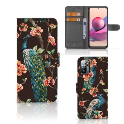 Xiaomi Redmi Note 10/10T 5G | Poco M3 Pro | Telefoonhoesje | Met pasjeshouder | Pauw met Bloemen