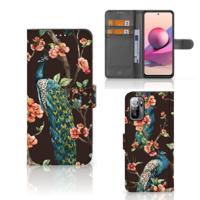 Xiaomi Redmi Note 10/10T 5G | Poco M3 Pro | Telefoonhoesje | Met pasjeshouder | Pauw met Bloemen - thumbnail