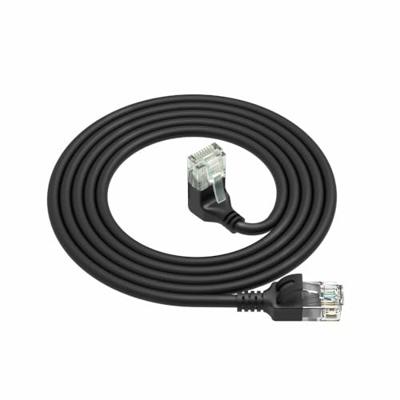 ACT Zwarte 3 meter U/UTP CAT6A LSZH slimline patchkabel met RJ45 connectoren. recht naar 90° haaks - thumbnail