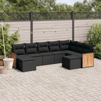 10-delige Loungeset met kussens poly rattan zwart - thumbnail