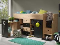 Samengesteld bed SMARTA 90x200 cm artisan eik/zwart met trap aan de rechterzijde - thumbnail