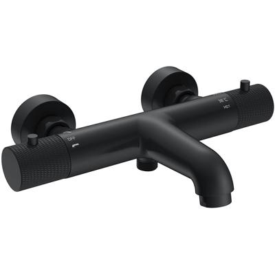 Wiesbaden Ribbd Thermostatische Badmengkraan - Mat Zwart - 15cm HOH