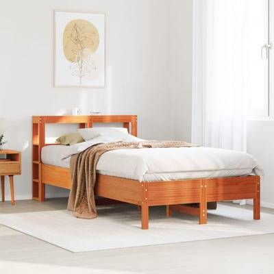 Bedframe zonder matras massief grenenhout wasbruin 120x190 cm